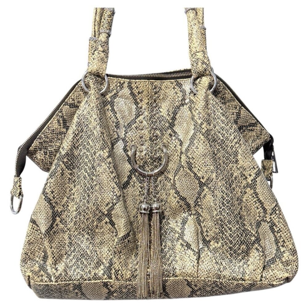 Lionel snakeskin‎ print Shoulder hand Bag Slouchy Hobo Style Fringe